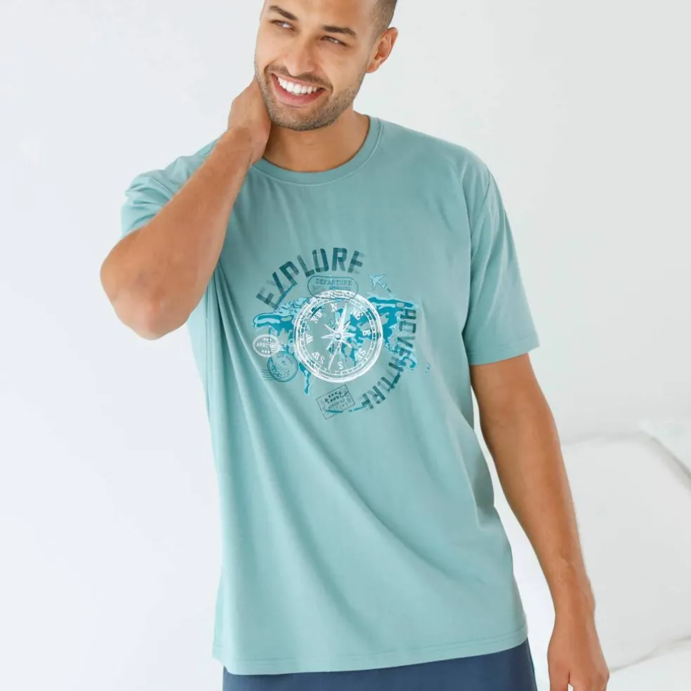 T-shirt pyjama motif devant manches courtes