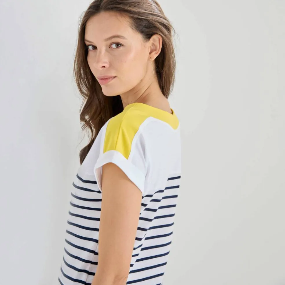 T-shirt rayé col bateau, manches courtes