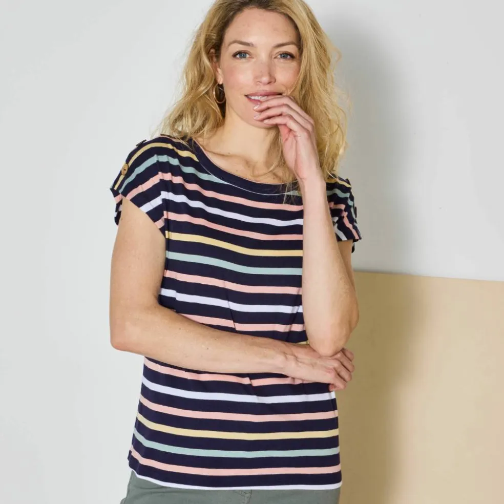 T-shirt rayé détail boutonné maille jersey