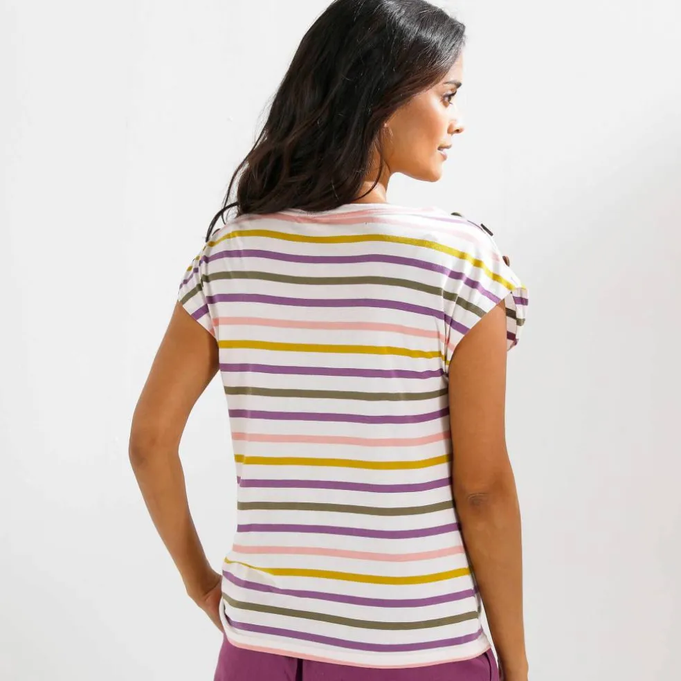 T-shirt rayé détail boutonné maille jersey