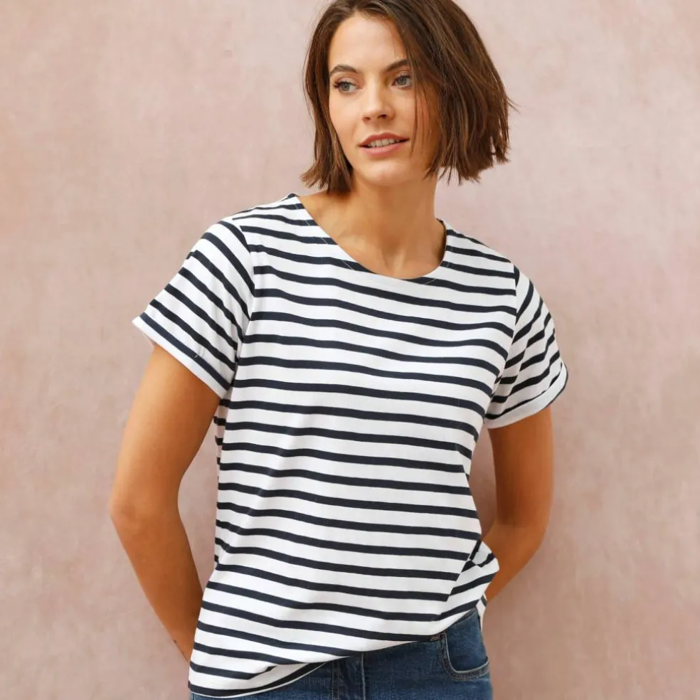 T-shirt rayé manches courtes à revers