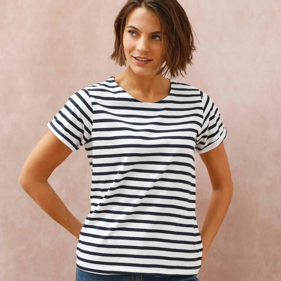 T-shirt rayé manches courtes à revers