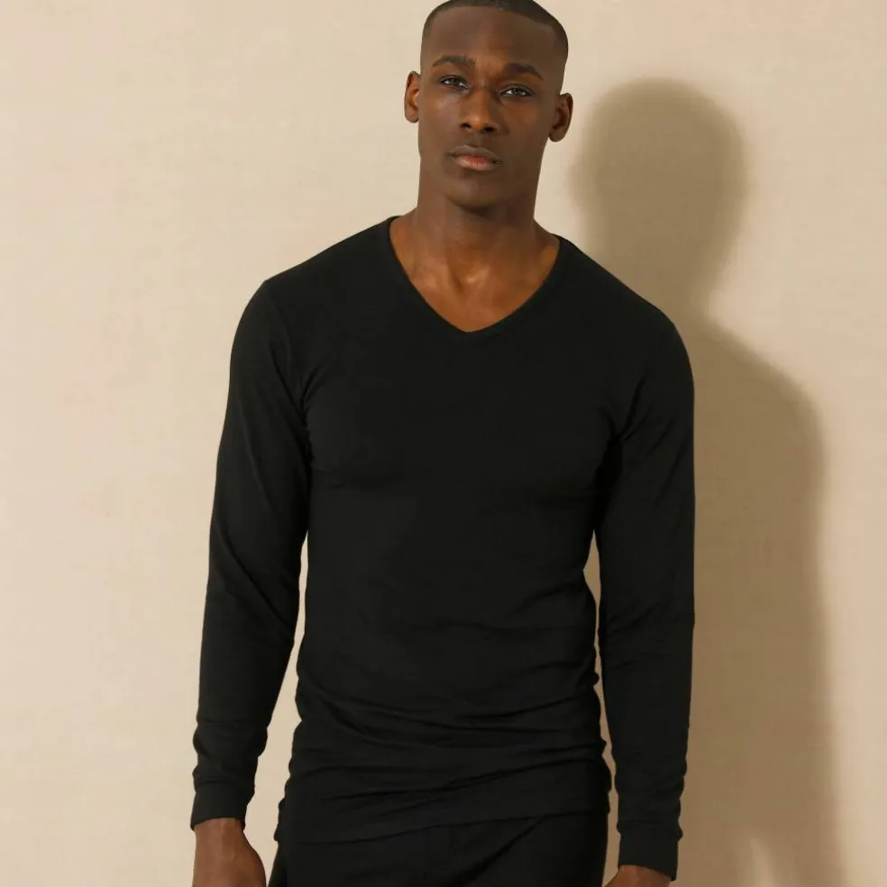 T-shirt sous-vêtement homme col V manches longues chaleur modérée - lot de 2