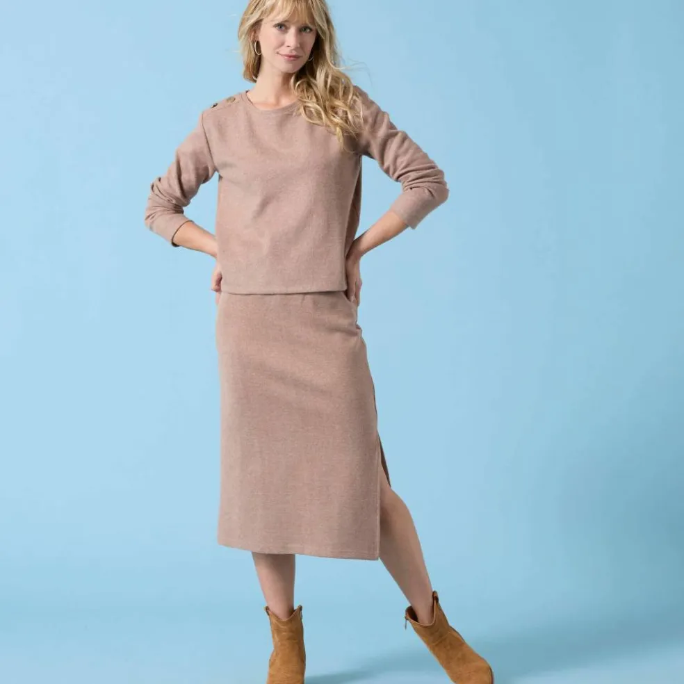 T-shirt Spécial Petites uni, détails boutons sur l'épaule, maille grattée