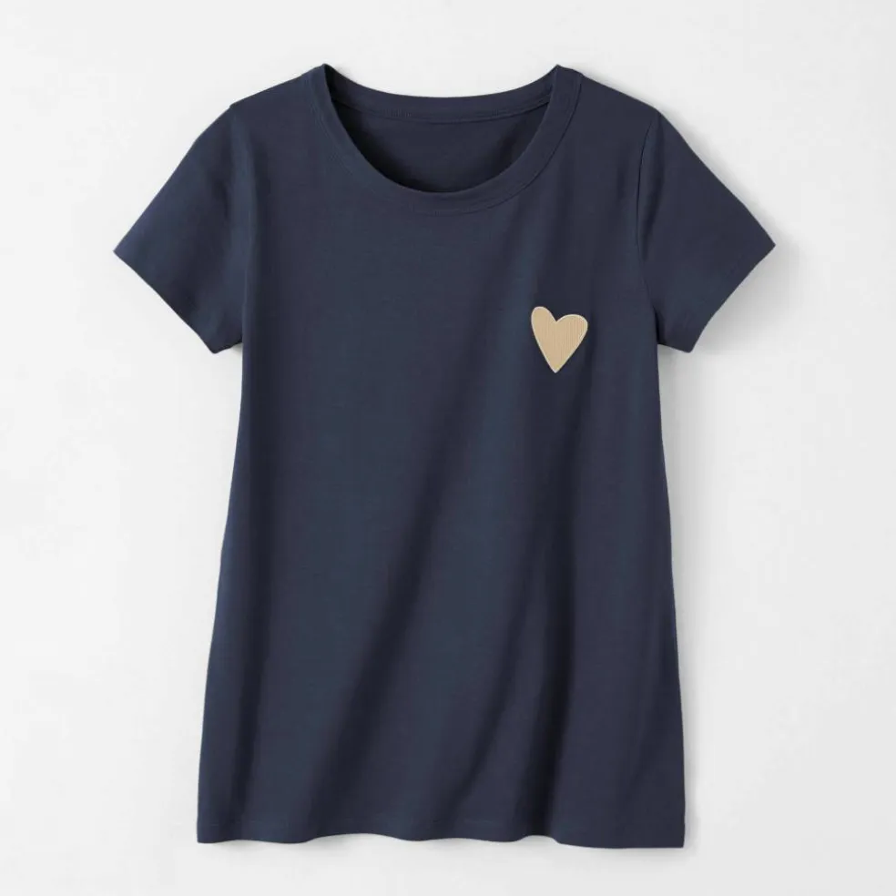 T-shirt uni brodé coeur manches courtes