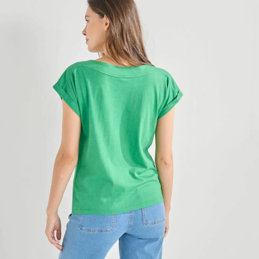 T-shirt uni col bateau, manches courtes