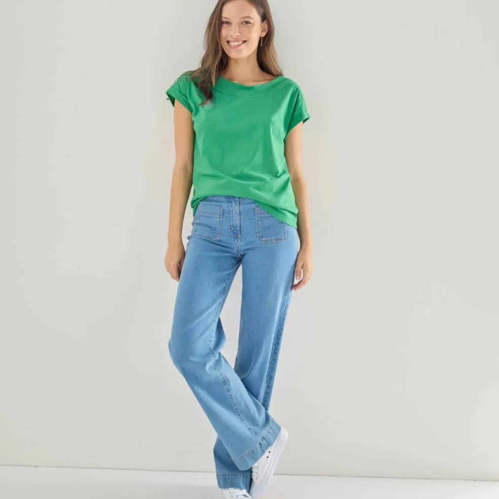 T-shirt uni col bateau, manches courtes