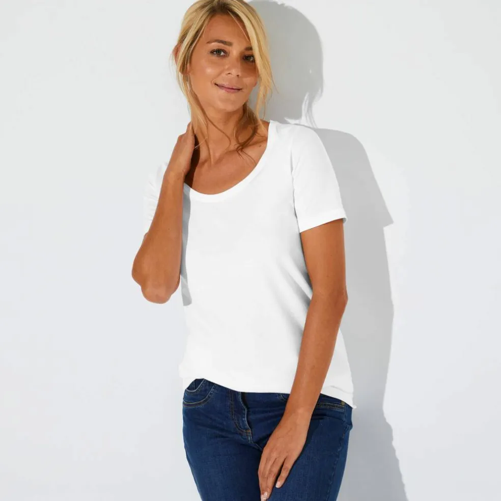 T-shirt uni col rond, coton biologique(**)