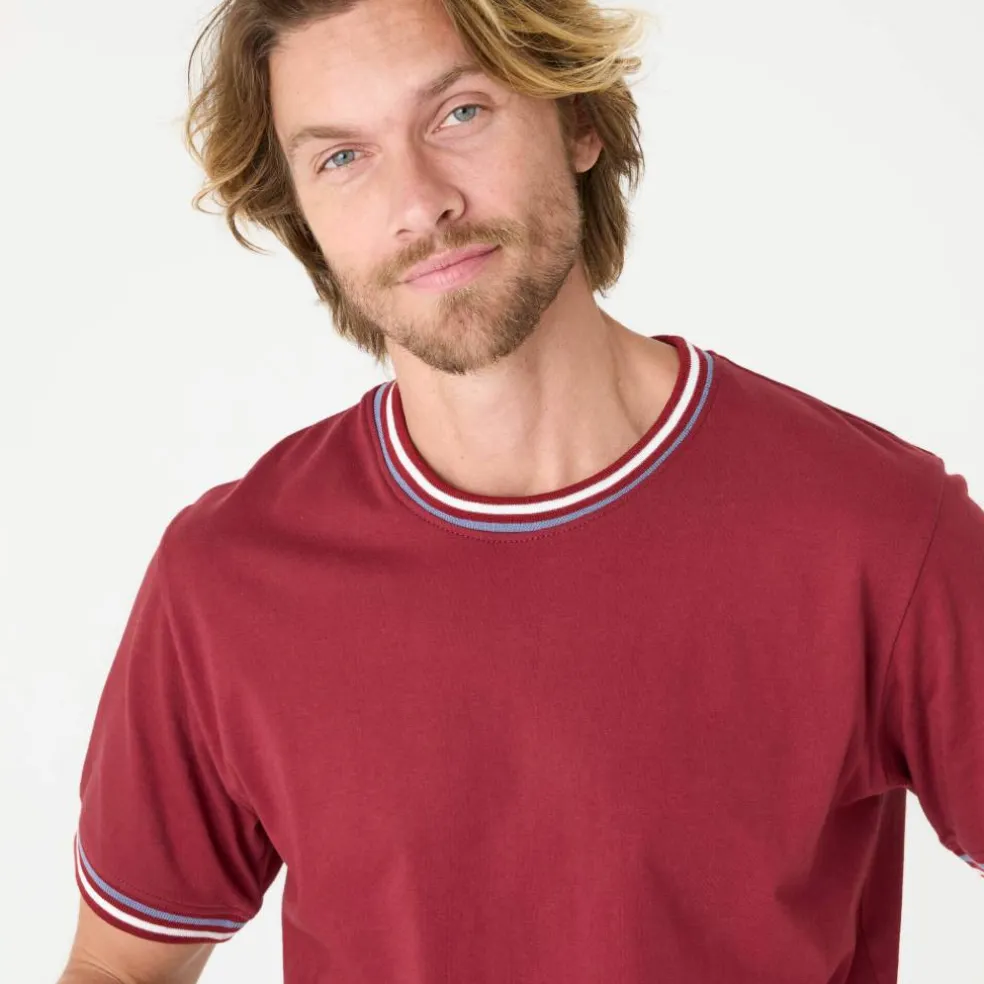 T-shirt uni manches courtes détails rayés