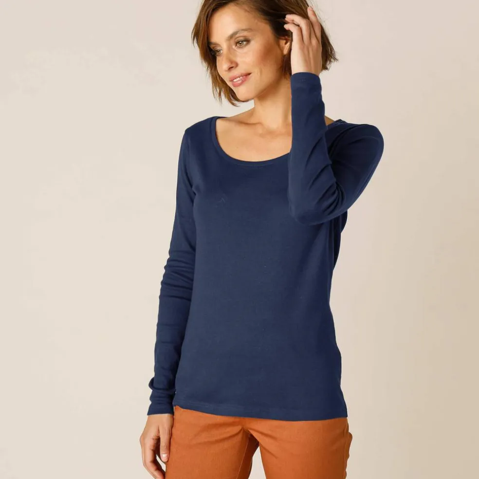 T-shirt uni manches longues en coton biologique(**)