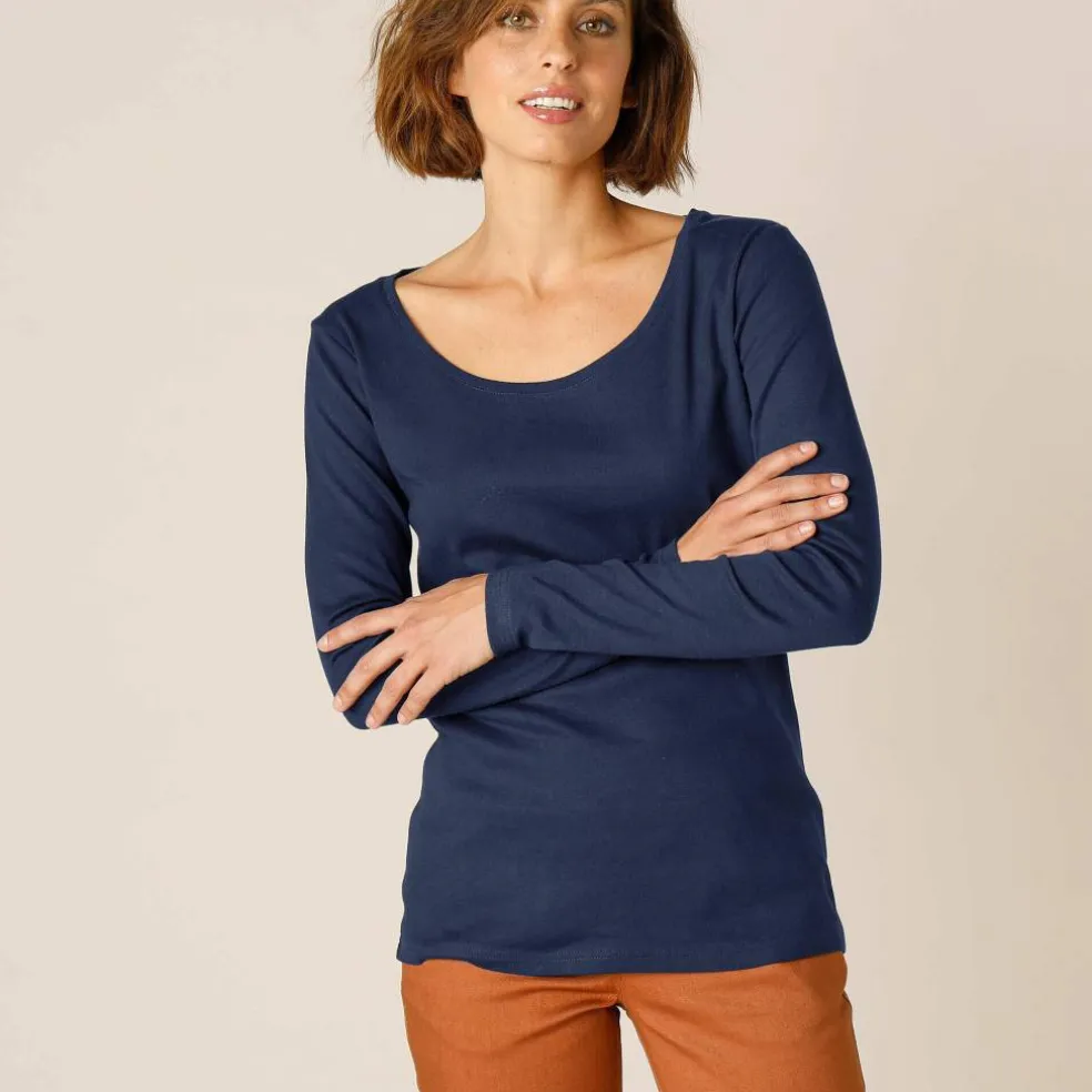 T-shirt uni manches longues en coton biologique(**)