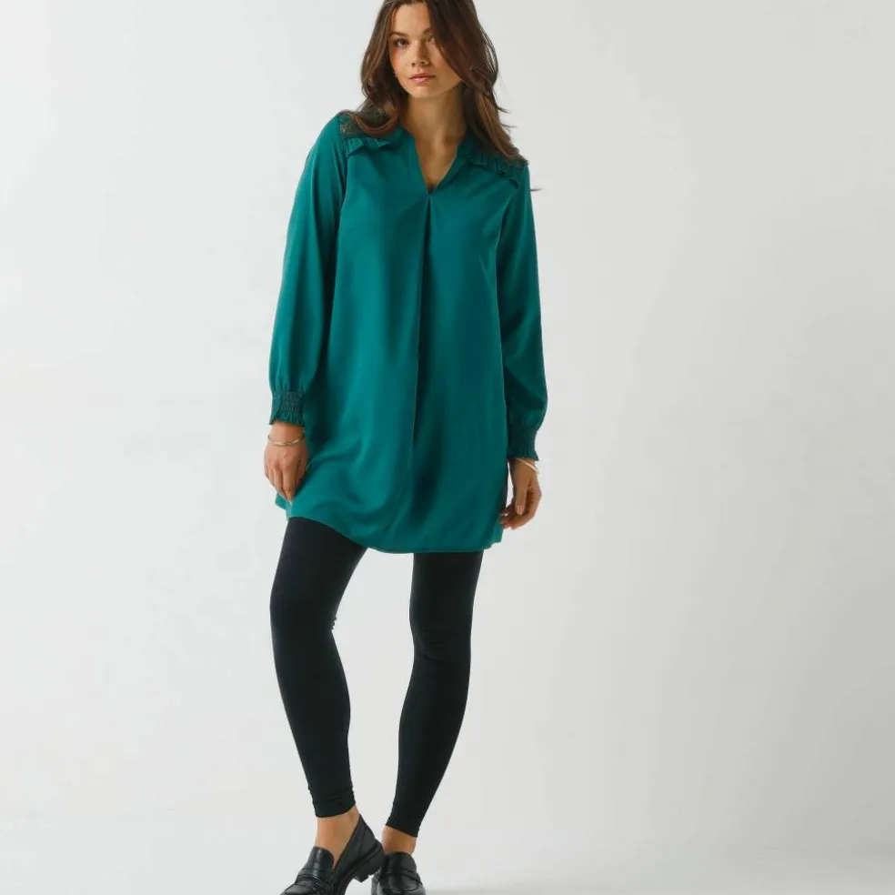 Tunique dentelle manches longues unie