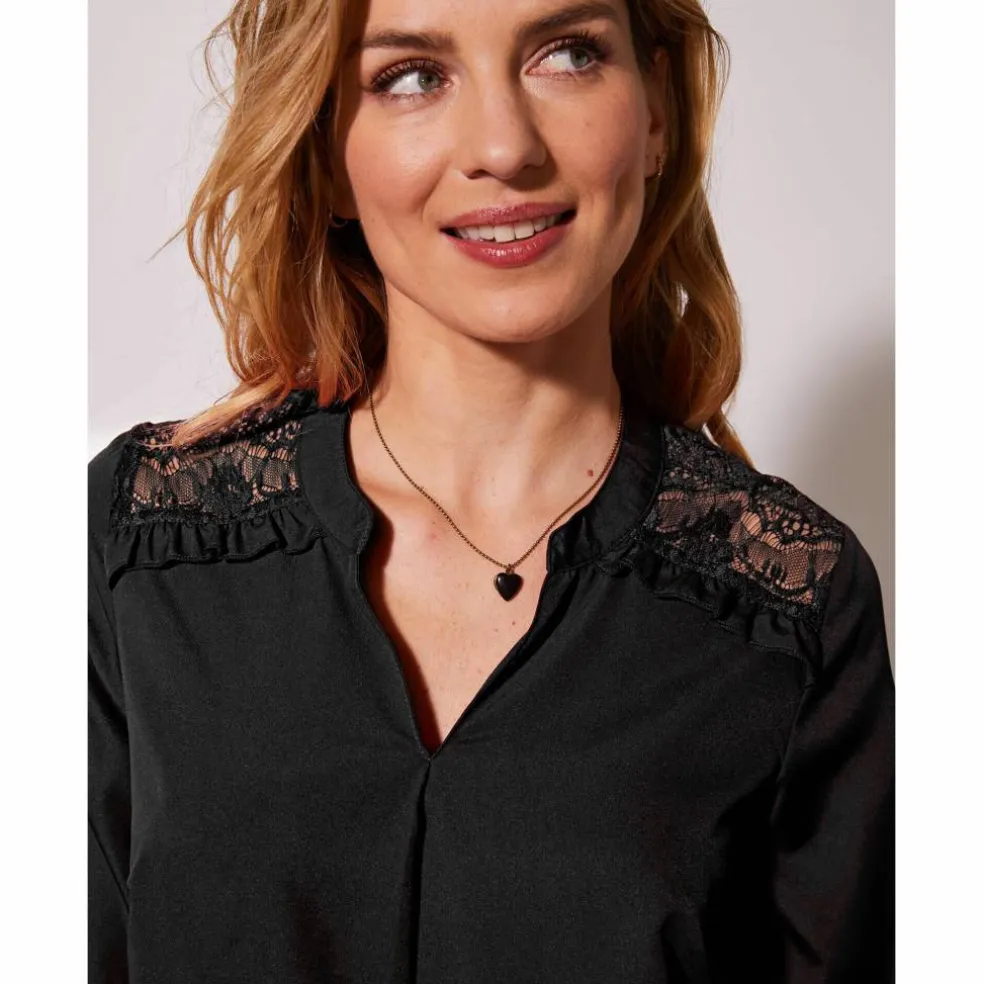 Tunique dentelle manches longues unie