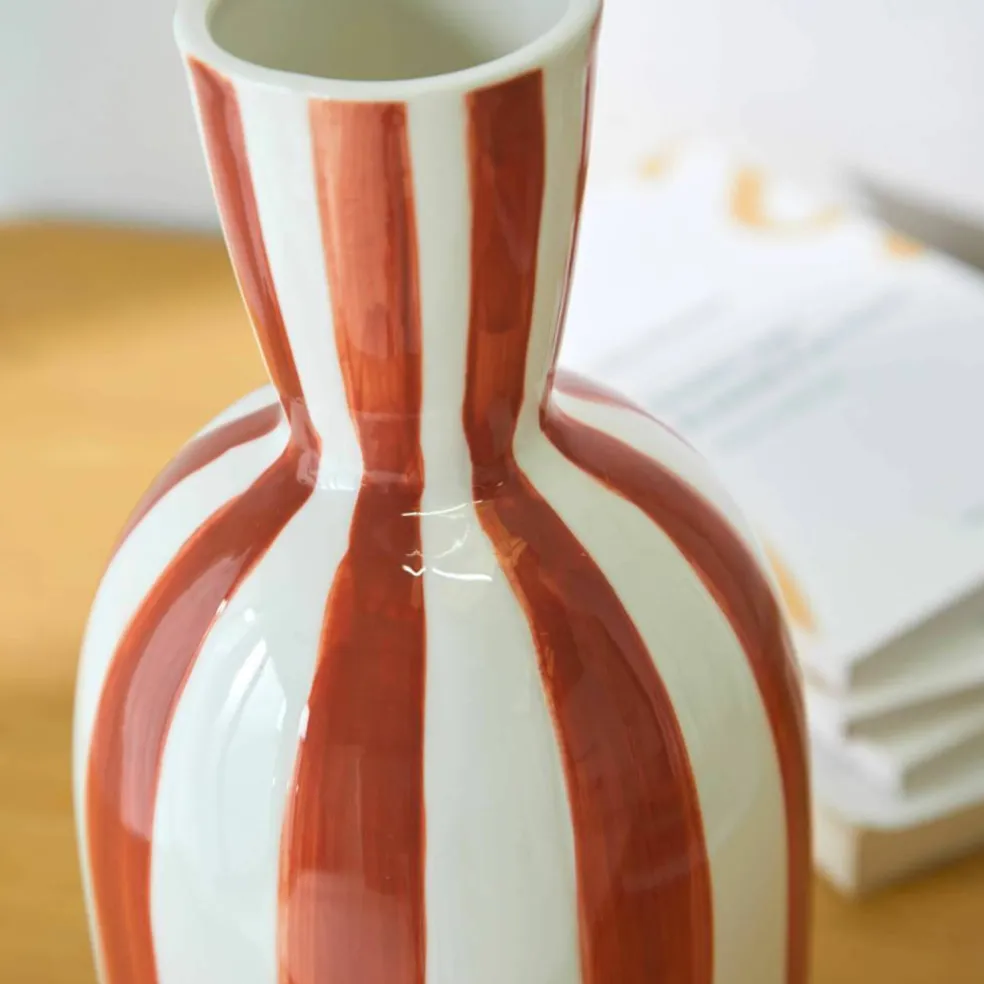 Vase grès rayé blanc terracotta