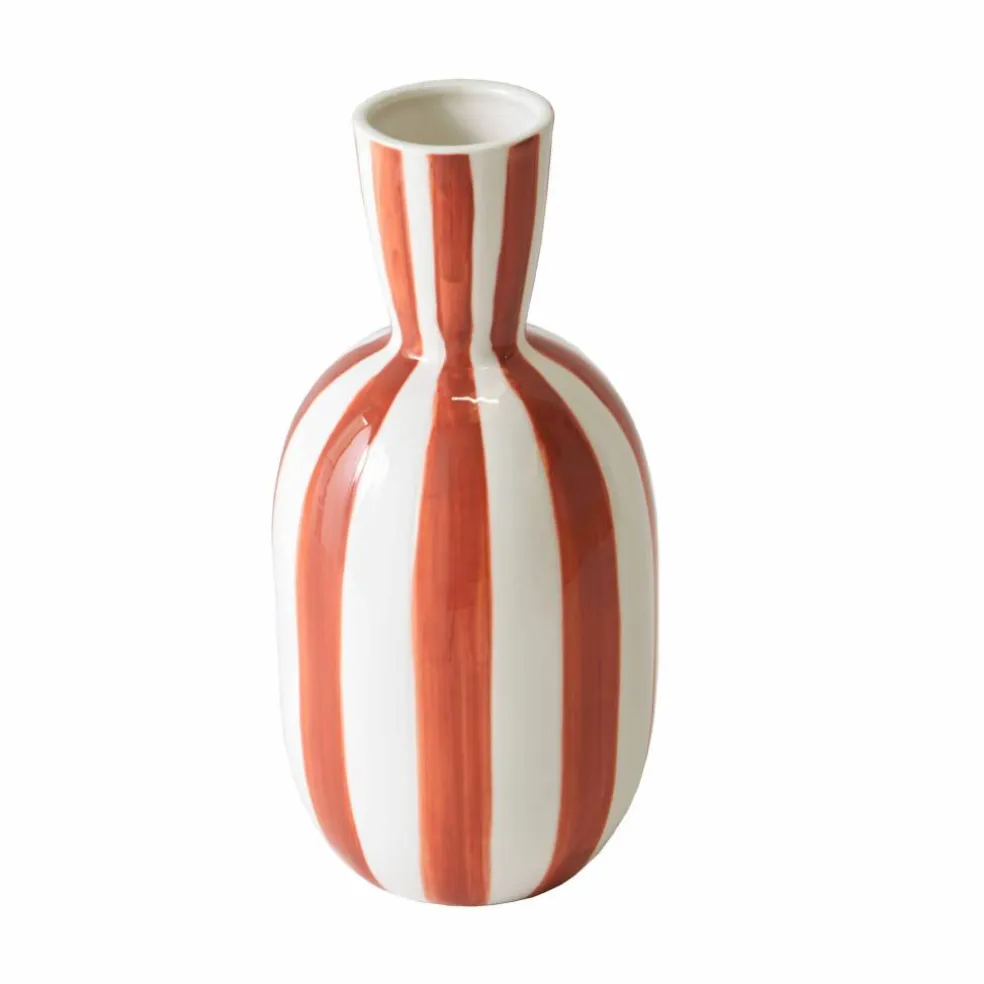 Vase grès rayé blanc terracotta