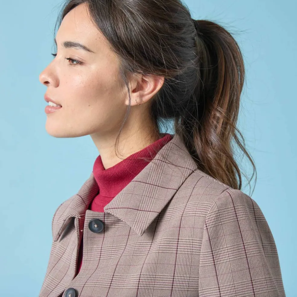Veste blazer courte imprimée carreaux, Spécial Petites
