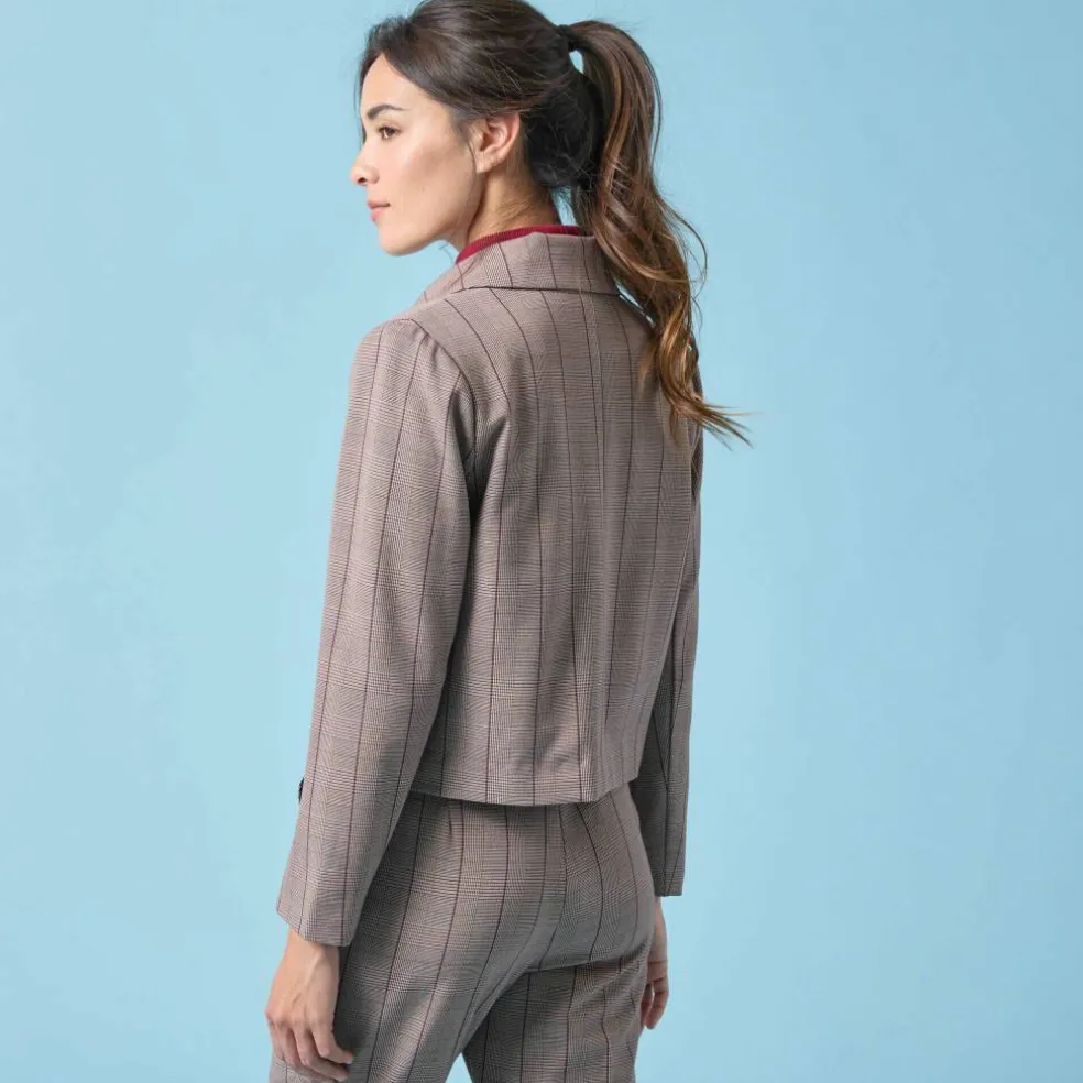 Veste blazer courte imprimée carreaux, Spécial Petites
