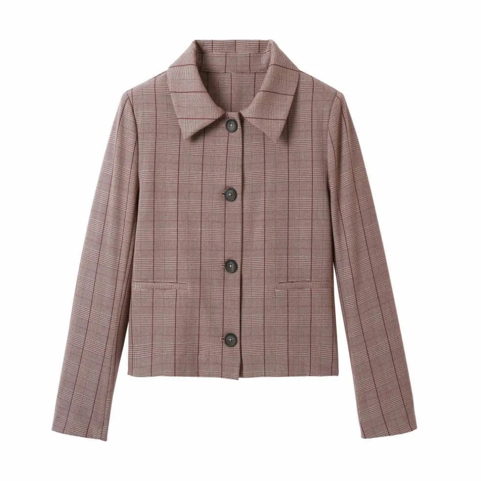 Veste blazer courte imprimée carreaux, Spécial Petites