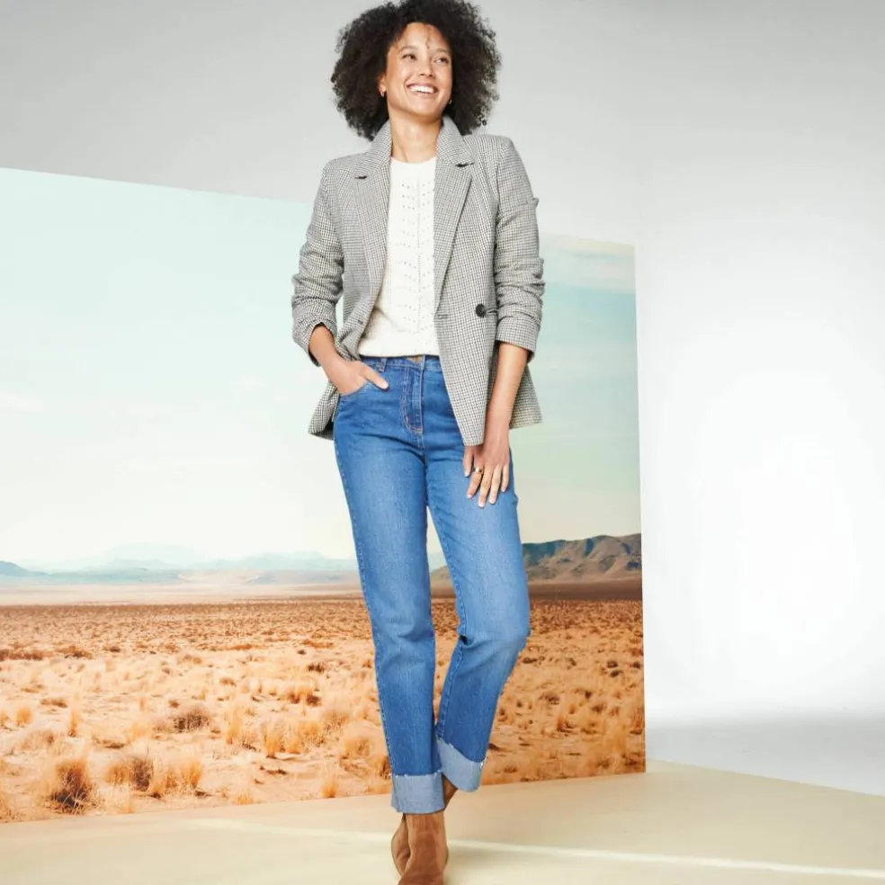 Veste blazer double boutonnage, imprimé pied-de-poule