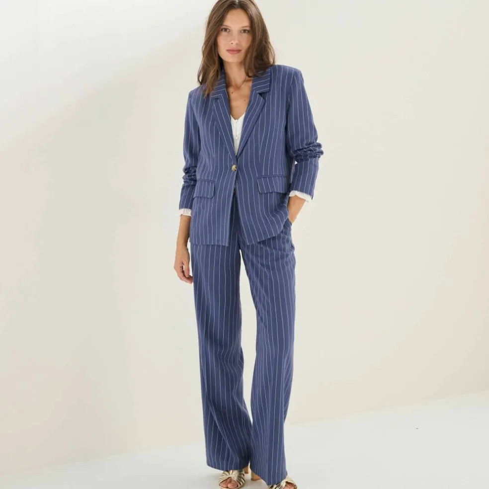 Veste blazer rayée, viscose-lin