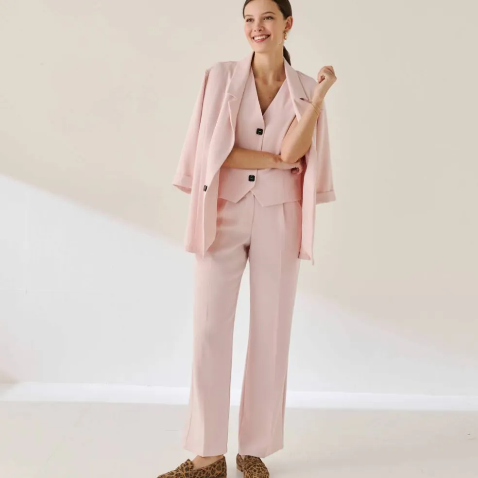 Veste "cafetier" sans manches, crêpe fluide