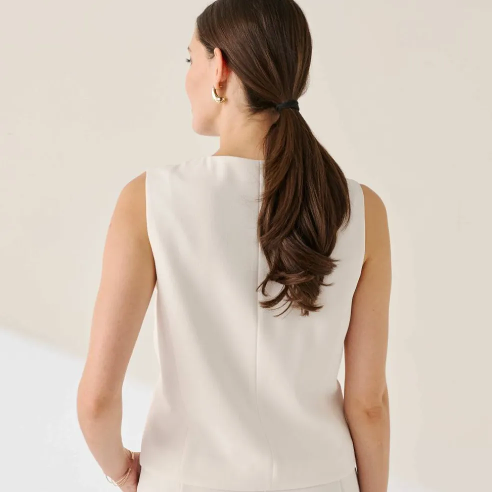 Veste "cafetier" sans manches, crêpe fluide