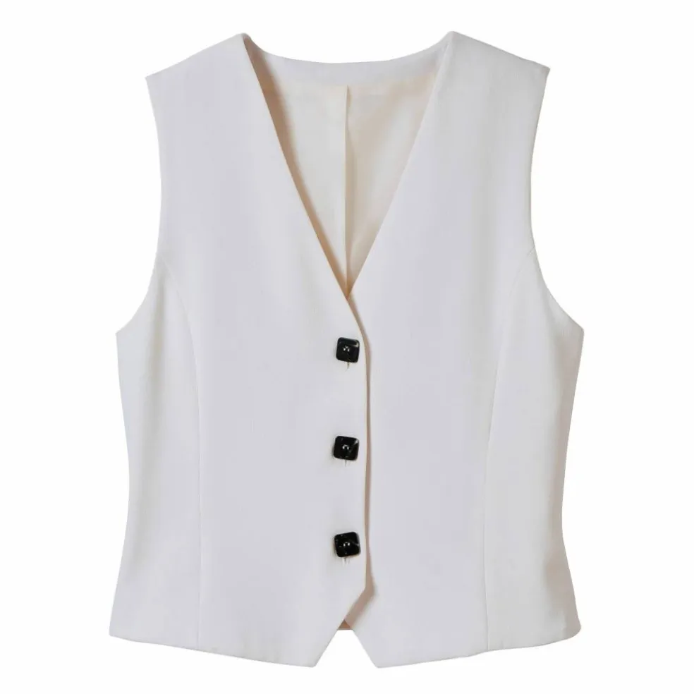 Veste "cafetier" sans manches, crêpe fluide