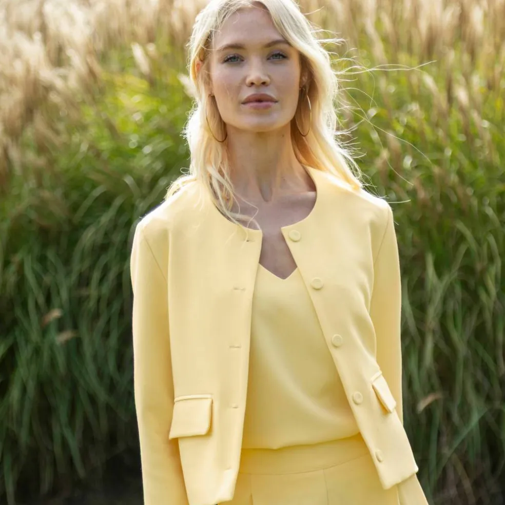 Veste courte de tailleur à col rond, unie