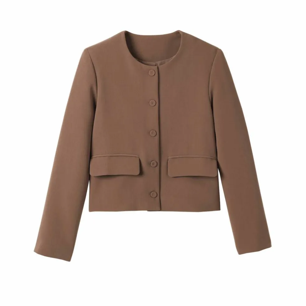 Veste courte de tailleur à col rond, unie