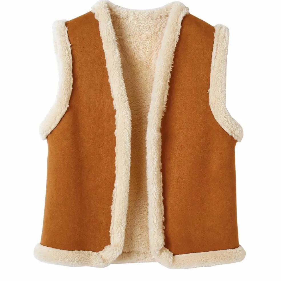Veste fourrée sans manches, en suédine