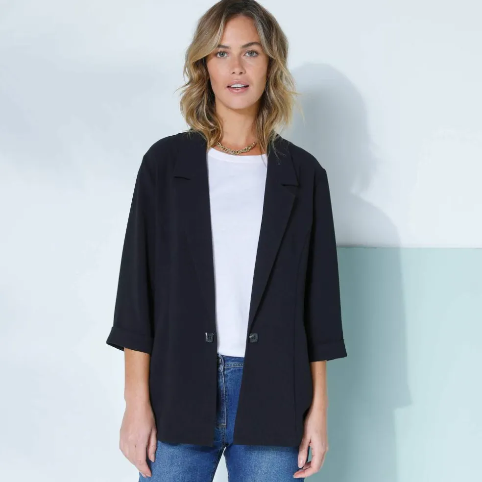 Veste manches 3/4, crêpe fluide