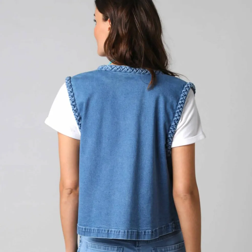 Veste sans manches jean tressé