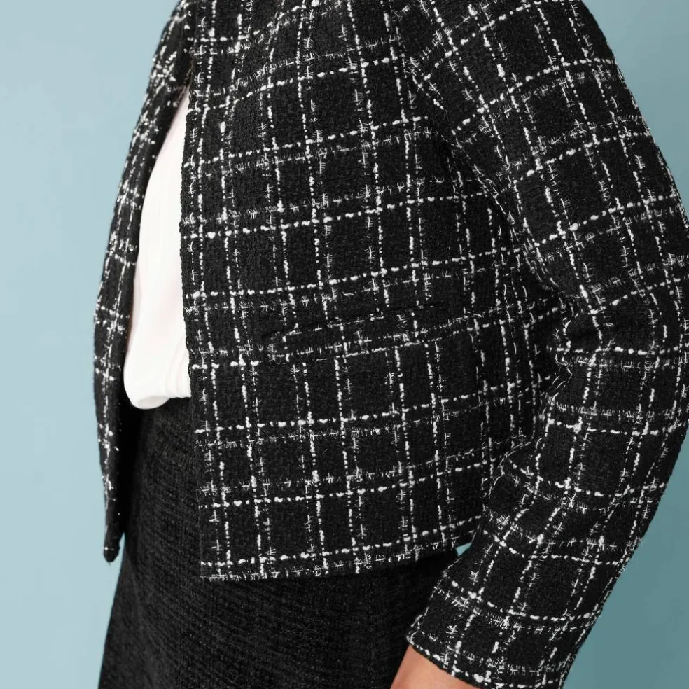 Veste tweed spécial Petites manches longues à carreaux